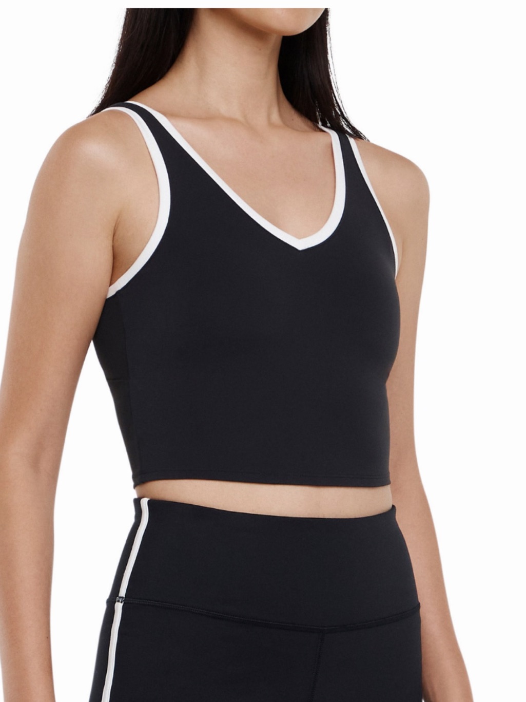 Nwt Gap Fit Black Cropped V-Neck Bralette With White Trim Bra Tank Size Xs